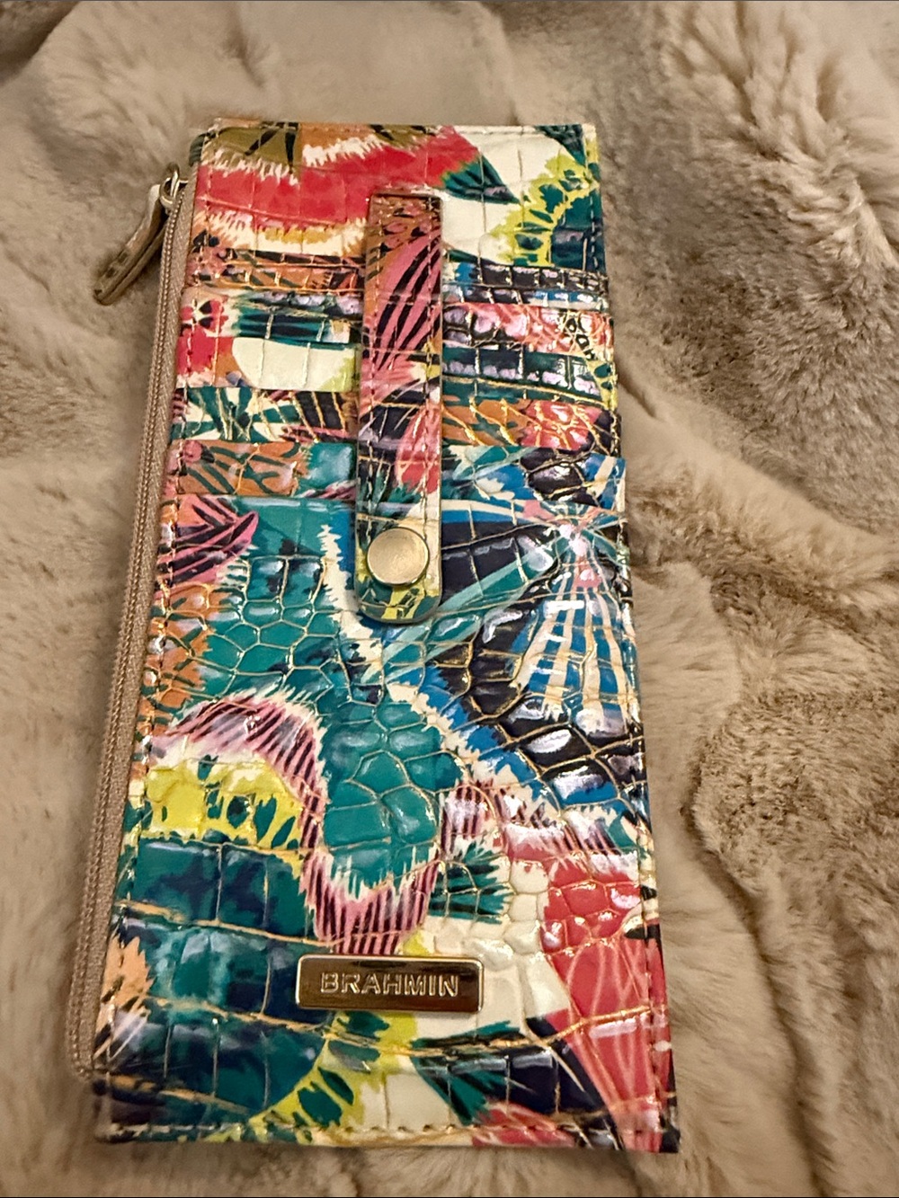 Brahmin Multicolor Croc-Embossed slim card holder- Teal, Pink, Yellow, Blue - Picture 4 of 5